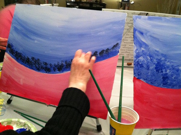 Next, we stippled our paintings with pieces of foam.