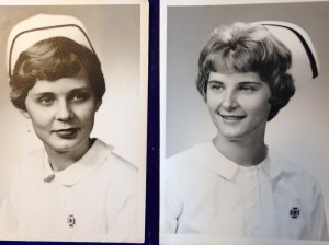 Graduating from the Blodgett Memorial Hospital School of Nursing - Kay in 1955, me in 1962
